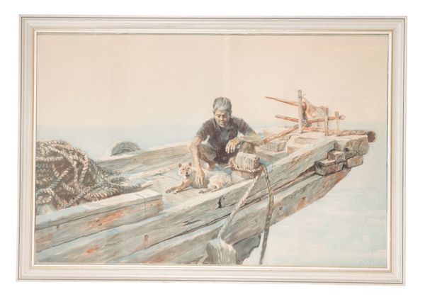 CHINESE SCHOOL, 20TH CENTURY A fisherman and a dog