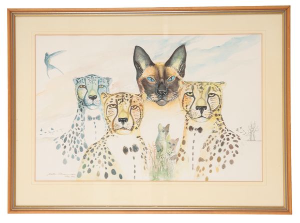 *WALTER STEVENSON (CONTEMPORARY) A study of cheetahs and a Siamese cat