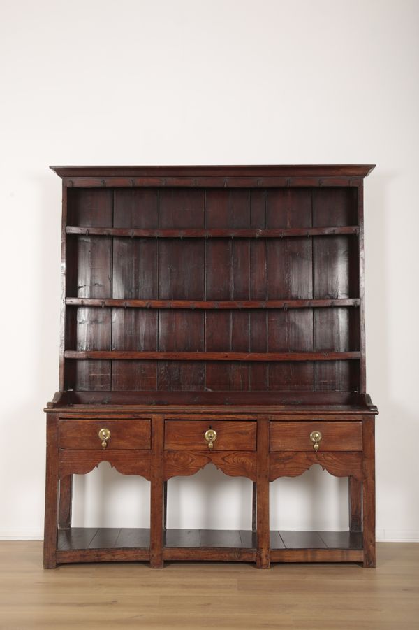 A GEORGE III OAK AND ELM DRESSER