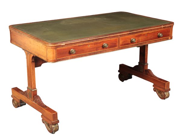 A REGENCY ROSEWOOD AND BRASS INLAID WRITING TABLE IN THE MANNER OF GEORGE BULLOCK