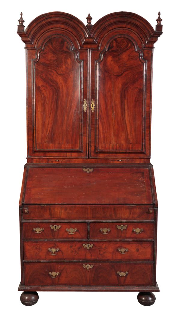 A QUEEN ANNE WALNUT DOUBLE DOME BUREAU BOOKCASE