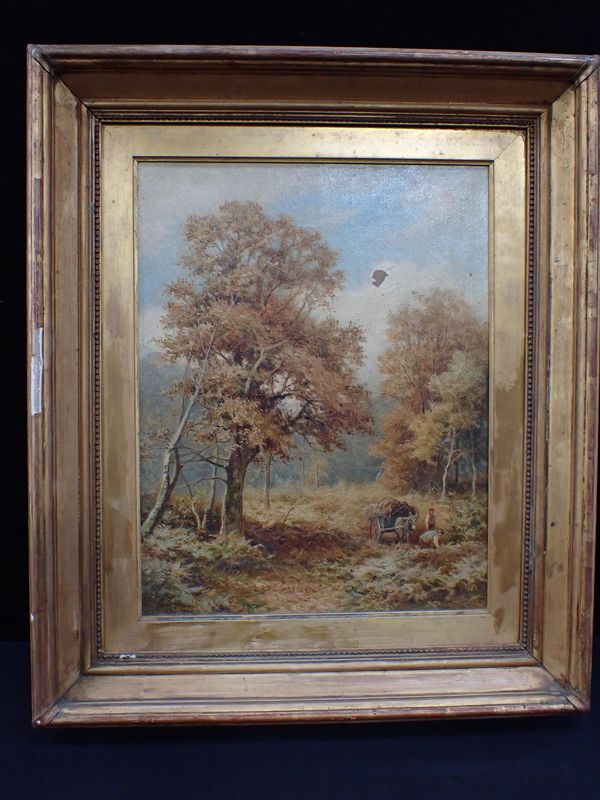 J.B. NOEL: 'A WOODLAND HARVEST', OIL ON CANVAS