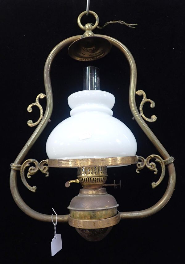 A VICTORIAN HANGING OIL LAMP