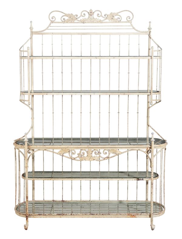 A WHITE-PAINTED WIREWORK FIVE TIER BOULANGERIE ETAGÈRE OR DISPLAY SHELF