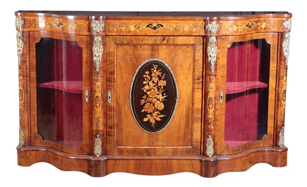 A VICTORIAN WALNUT AND MARQUETRY CREDENZA