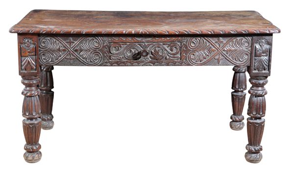 AN ELIZABETHAN STYLE OAK AND ELM TABLE