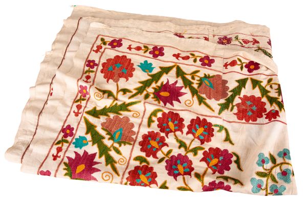 A KASHMIRI STYLE EMBROIDERED SILK SHAWL