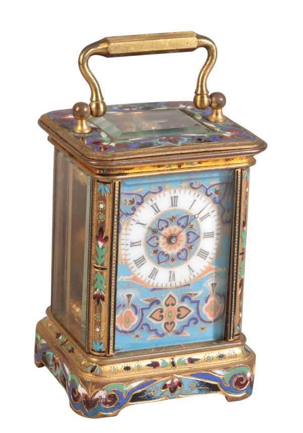 A FRENCH CLOISONNÉ MINIATURE CARRIAGE TIMEPIECE