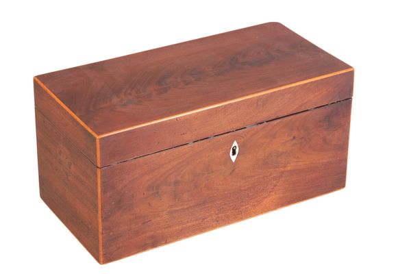 A GEORGE III MAHOGANY RECTANGULAR TEA CADDY