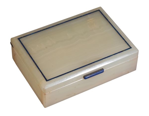 A PALE GREEN AND WHITE STRIATED ONYX CIGARETTE BOX