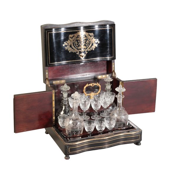 A NAPOLEON III EBONY AND BRASS INLAID CAVE A LIQUEUR