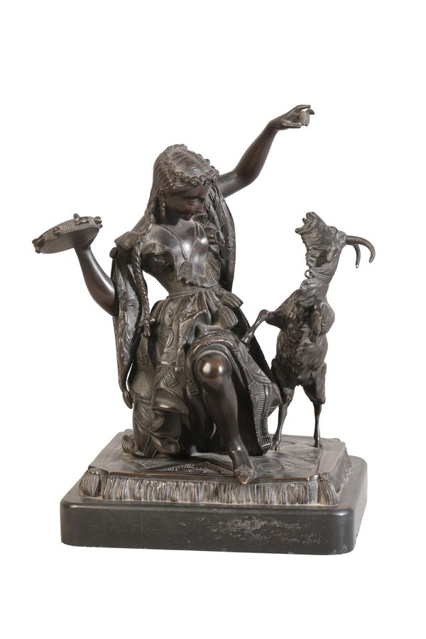 A CONTINENTAL BRONZE GROUP OF "ESMERALDA DANCING WITH GOAT"