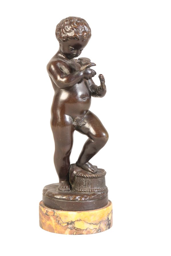 AFTER CLAUDE MICHEL CLODION (1738-1814), A PATINATED BRONZE CHERUB