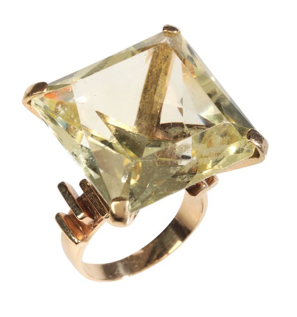 A LARGE PRASIOLITE COCKTAIL RING