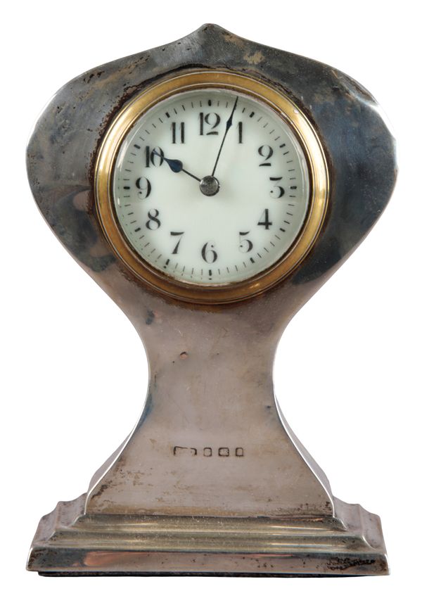 AN ART NOUVEAU SILVER MANTEL TIMEPIECE