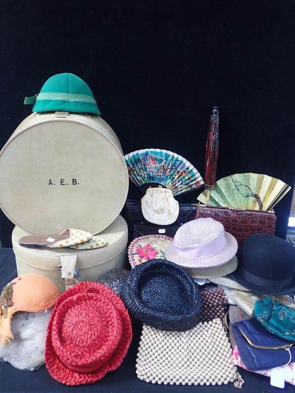 A COLLECTION OF LADIES' HATS, HANDBAGS AND ACCESSORIES