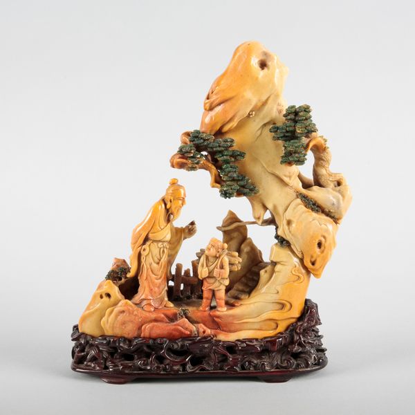 A CHINESE SOAPSTONE LANDSCAPE GROUP