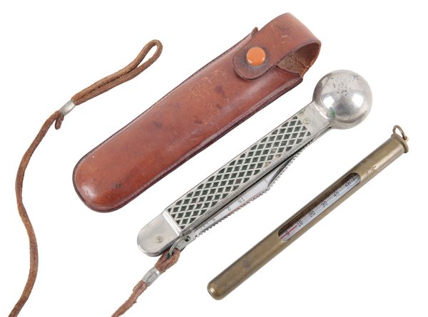 HARDY: A BRASS CYLINDRICAL ANGLERS THERMOMETER