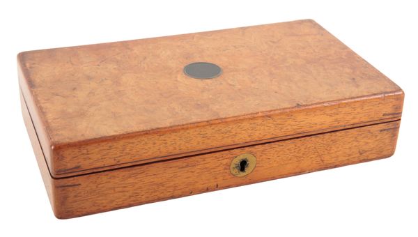 A VICTORIAN BURR WALNUT PISTOL CASE