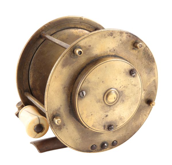 A 19TH CENTURY BRASS FISHING WINCH REEL