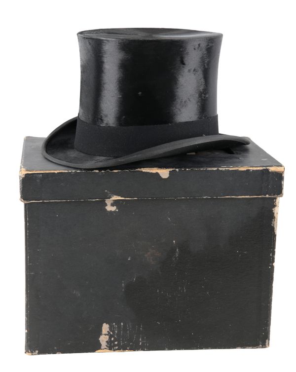 A BLACK SILK TOP HAT BY ANDRE & CO LTD OF LONDON