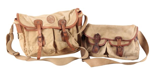 BRADY HALESOWEN: A CANVAS AND LEATHER FISHING BAG