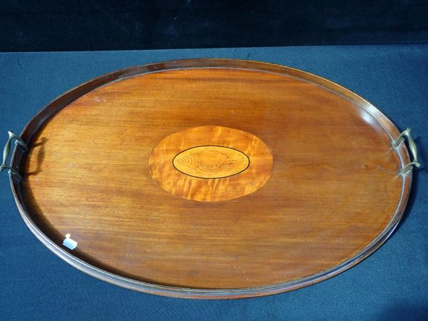 AN EDWARDIAN MAHOGANY OVAL TRAY