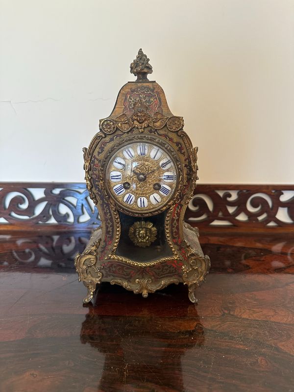 A FRENCH BOULLE WORK MANTEL CLOCK