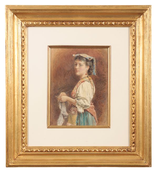 GEORGE GOODWIN KILBURNE (1839-1924) Portrait of a girl darning a sock