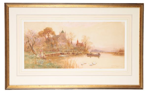 WALTER STUART LLOYD (ACT.1875-1929) Riverside landscape with chapel