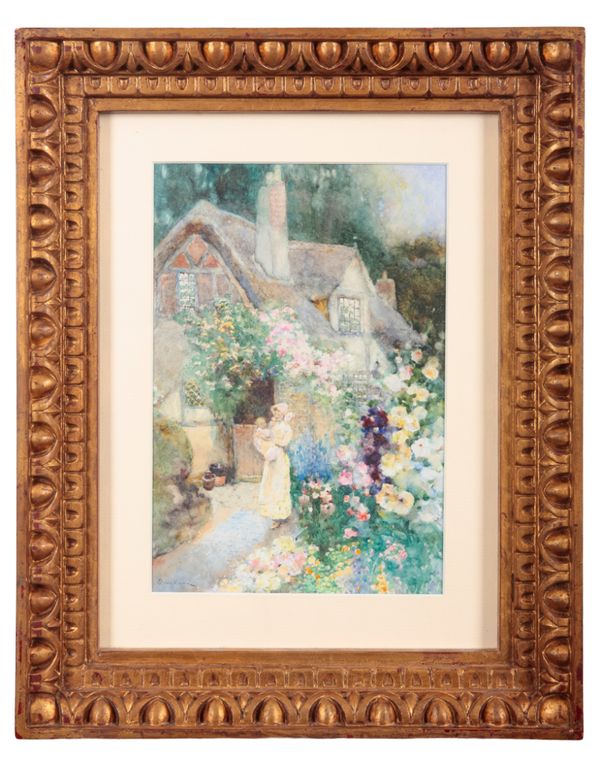 DAVID WOODLOCK (1842-1929) Mother and child before a cottage