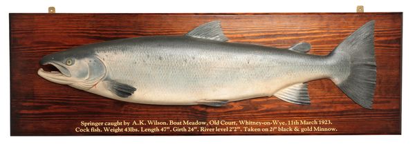 JOHN AND DHUIE TULLY OF FOCHABERS: A RARE CARVED WOODEN SALMON