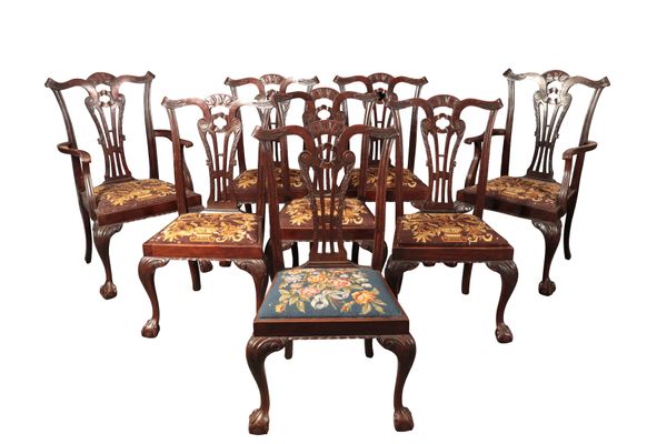 A SET OF EIGHT GEORGE II STYLE MAHOGANY DINING CHAIRS