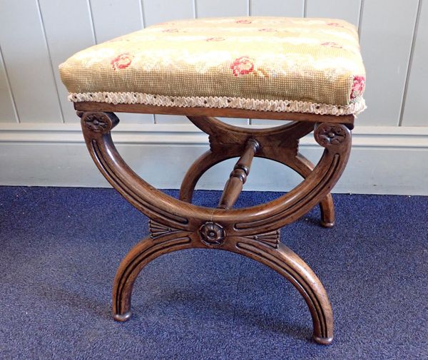 A REGENCY ROSEWOOD STOOL, WITH CURVED 'X' FRAME