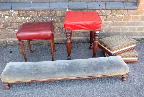 A MAHOGANY FRAMED LONG FOOTSTOOL