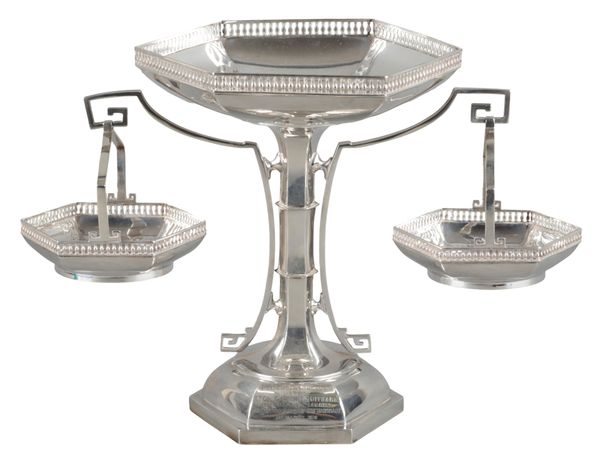 AN EDWARD VII SILVER HEXAGONAL EPERGNE OF ART NOUVEAU STYLE