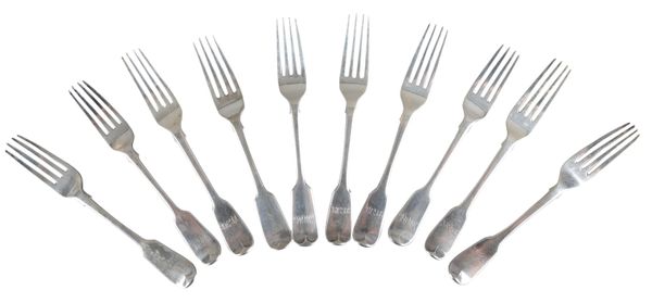 FIVE WILLIAM IV SILVER FIDDLE PATTERN DESSERT FORKS
