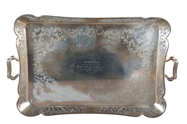 A GEORGE V SILVER TWO HANDLED TRAY