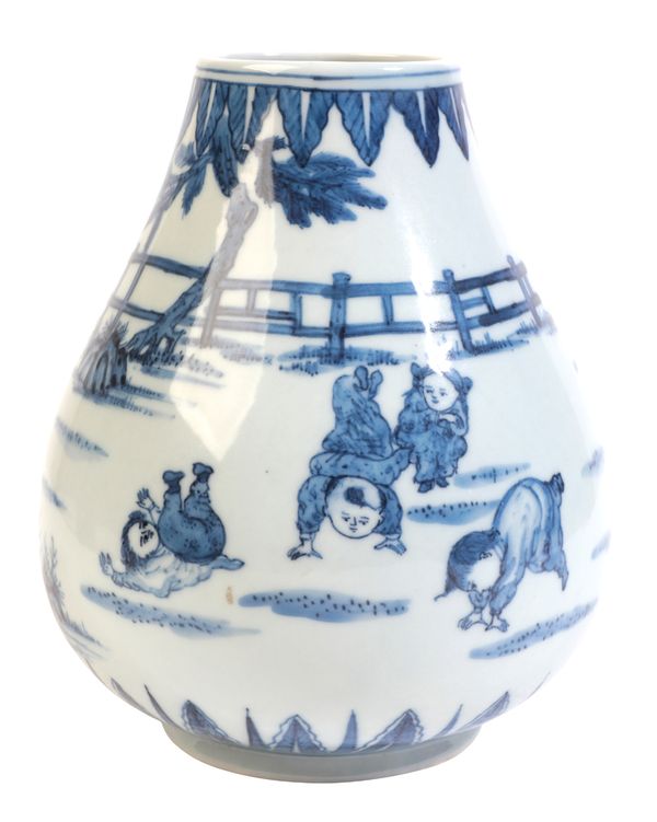 A CHINESE PORCELAIN BLUE AND WHITE 'BOYS' VASE