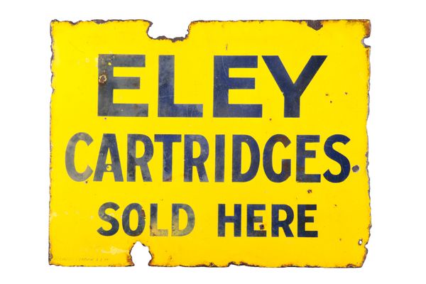 AN 'ELEY CARTRIDGES SOLD HERE' ENAMEL DOUBLE-SIDED SHOP SIGN