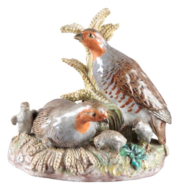 A MEISSEN GREY PARTRIDGE FIGURE GROUP