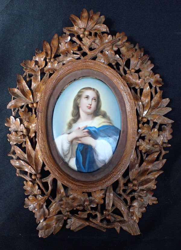 A PORCELAIN PLAQUE, THE VIRGIN MARY