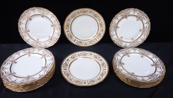 EIGHT ROYAL DOULTON WHITE AND GILT PLATES