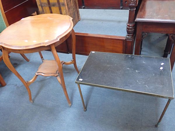 A MID-CENTURY BRASS FRAMED OCCASIONAL TABLE