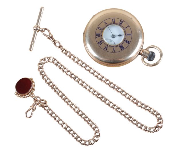 A 9CT GOLD HALF HUNTER POCKET WATCH