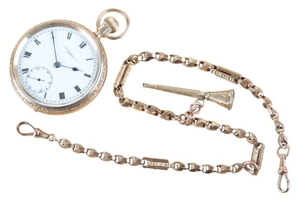 THOMAS RUSSELL & SONS, LIVERPOOL: A 9CT GOLD OPEN FACE POCKET WATCH