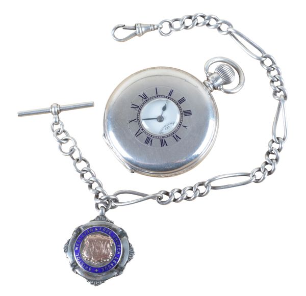 A SILVER HALF HUNTER POCKET WATCH