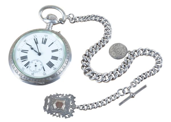 A GOLIATH SILVER OPEN FACE POCKET WATCH