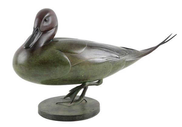 *GEOFFREY DASHWOOD (B. 1947) A bronze and green patinated pintail duck