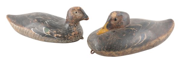 TWO VINTAGE WOODEN PAINTED DUCK DECOYS